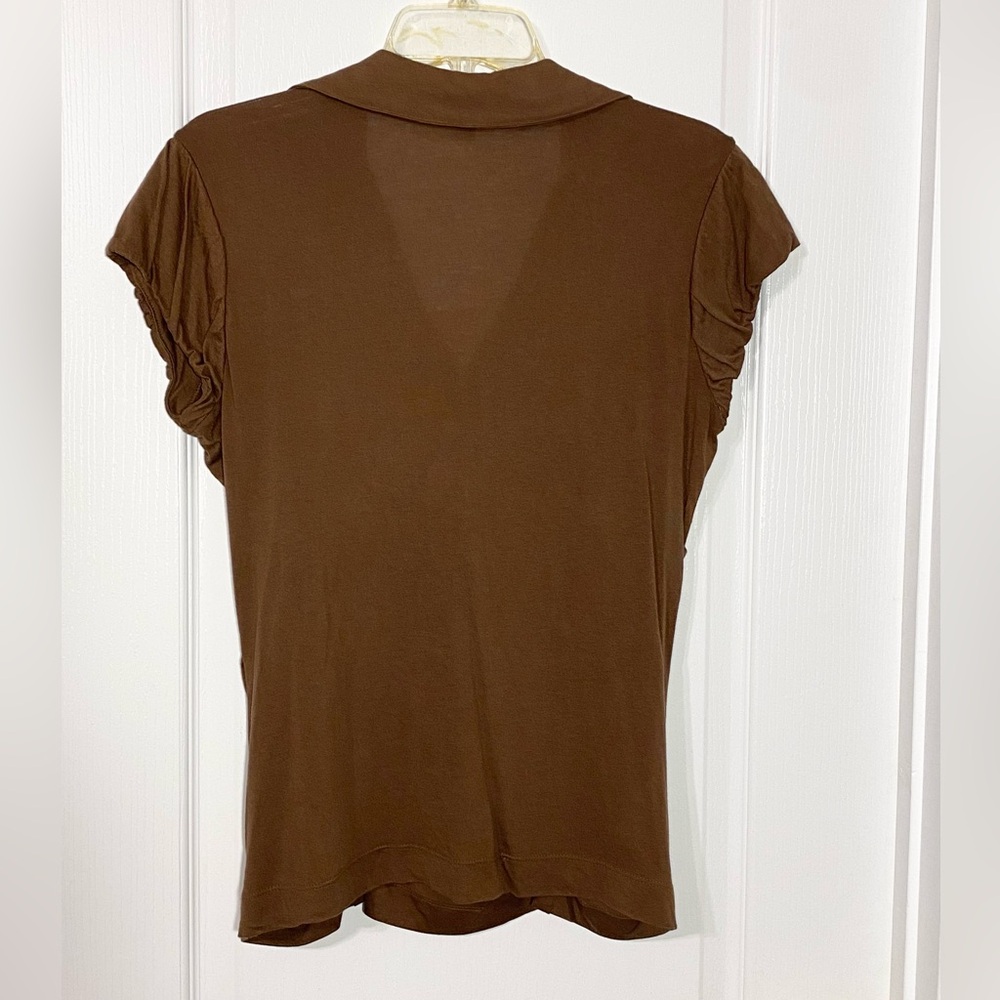 Y2K Nine West Ruched Front Collared V Neck Knit Blouse Brown Size Medium - Picture 2 of 7